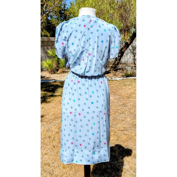 Azure Blue Charles Bianco Italian Collection Petite 4 Blouson 1980 VTG Dress EUC - Picture 4 of 5